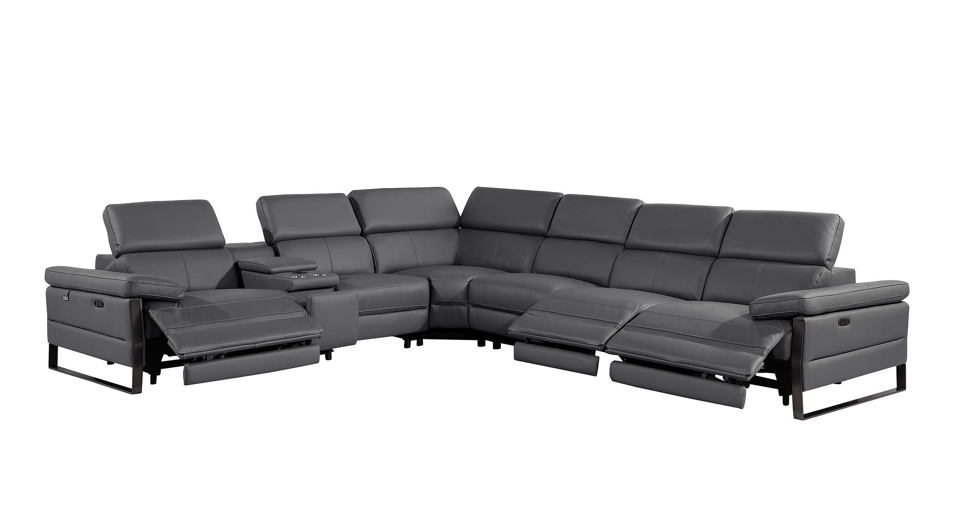 1246 Divanitalia 7-Piece L-Shaped Modular Power Reclining Sectional Sofa with 3 Power Recliners and Power Headrests - Top Grain Italian Leather