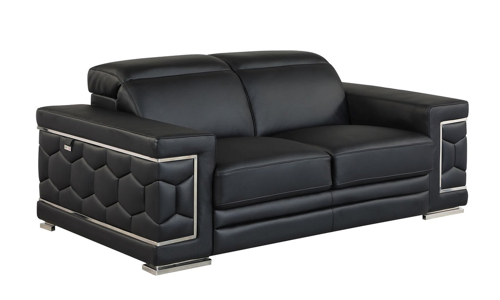 692 Divanitalia 3-Piece Sofa Set with Adjustable Headrest in Top-grain Italian Leather - Black - SKU 692- BLACK 3PC (S/L/CH) - GROUP - view 6