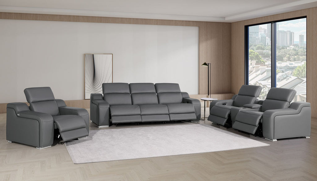 1116 Divanitalia 7-Piece Modular Power Reclining Sofa, Loveseat & Chair Set in Top Grain Italian Leather with 6 Power Recliners & Power Headrests - Dark Grey - SKU 1116-DK_GREY-7.6-HT-3PC - view 2