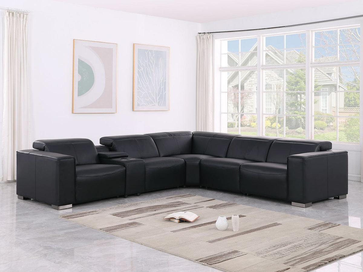 1208 6-Piece L-Shaped Leather Reclining Sectional Sofa with 3 Power Recliners - Black - SKU 1208-BLACK-6PC-3PWR-SECTIONAL-GROUP