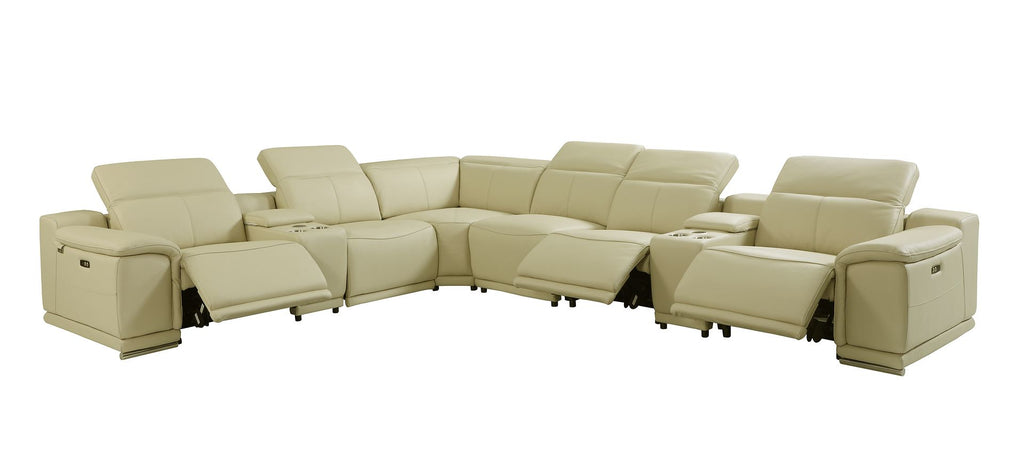 9762 Divanitalia 8-Piece L-Shaped Top Grain Italian Leather Sectional Sofa with 3 Power Recliners