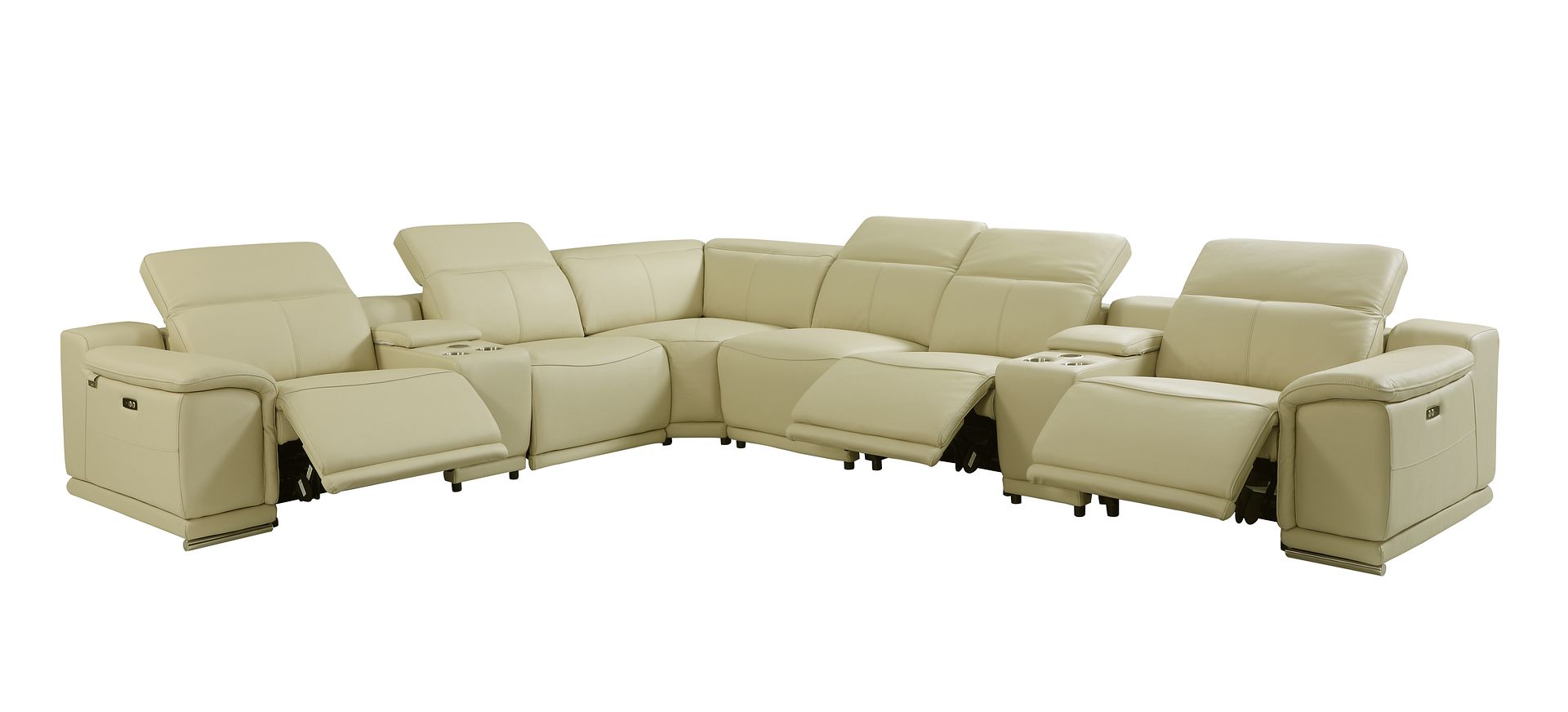 9762 Divanitalia 8-Piece L-Shaped Top Grain Italian Leather Sectional Sofa with 3 Power Recliners