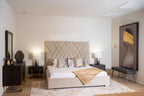 Eldora - Glam Beige Velvet and Brushed Brass Bed - Glam Beige Velvet and Brushed Brass Bed