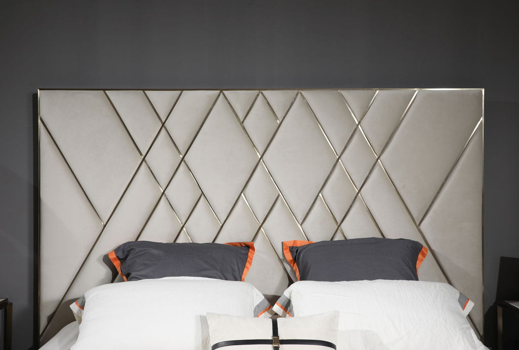 Eldora - Glam Beige Velvet and Brushed Brass Bed - Glam Beige Velvet and Brushed Brass Bed