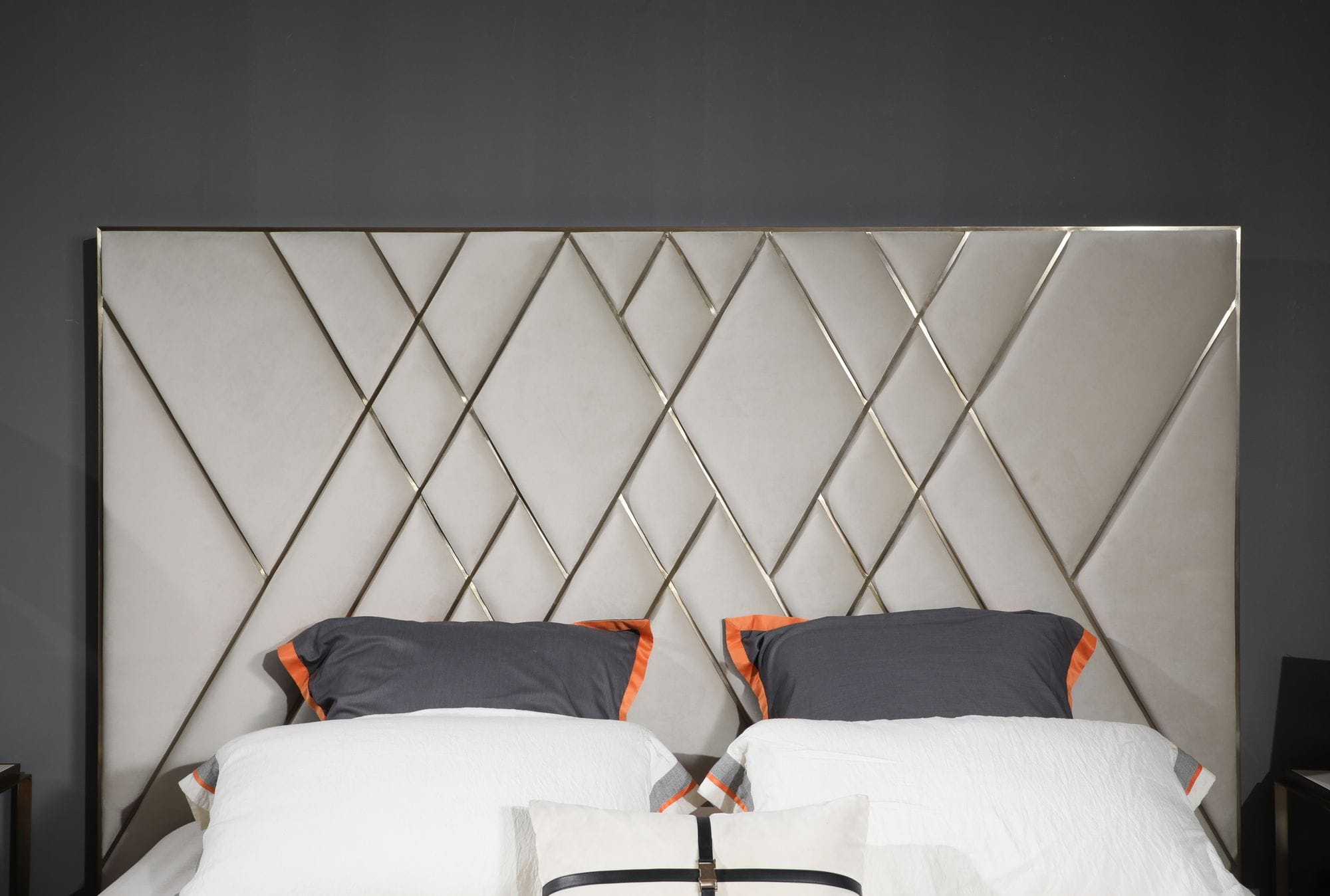 Eldora - Glam Beige Velvet and Brushed Brass Bed - Glam Beige Velvet and Brushed Brass Bed