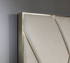 Eldora - Glam Beige Velvet and Brushed Brass Bed - Glam Beige Velvet and Brushed Brass Bed
