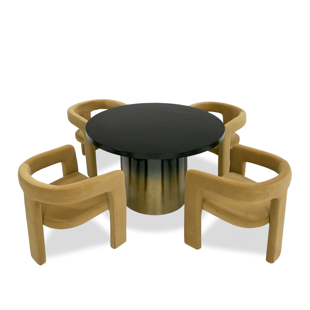 Elmira - Glam Black Ash + Gradient Stainless Steel Round Dining Table