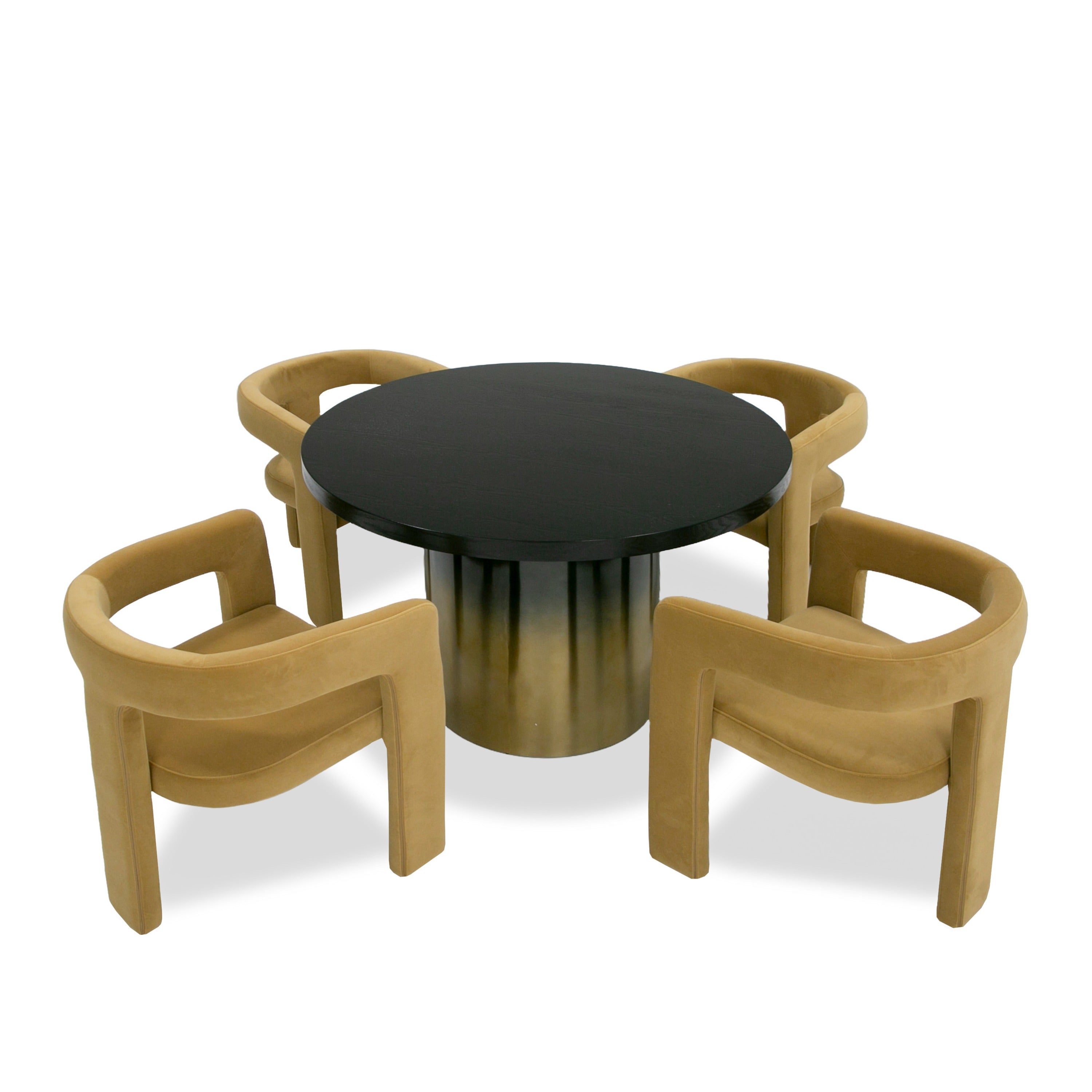 Elmira - Glam Black Ash + Gradient Stainless Steel Round Dining Table