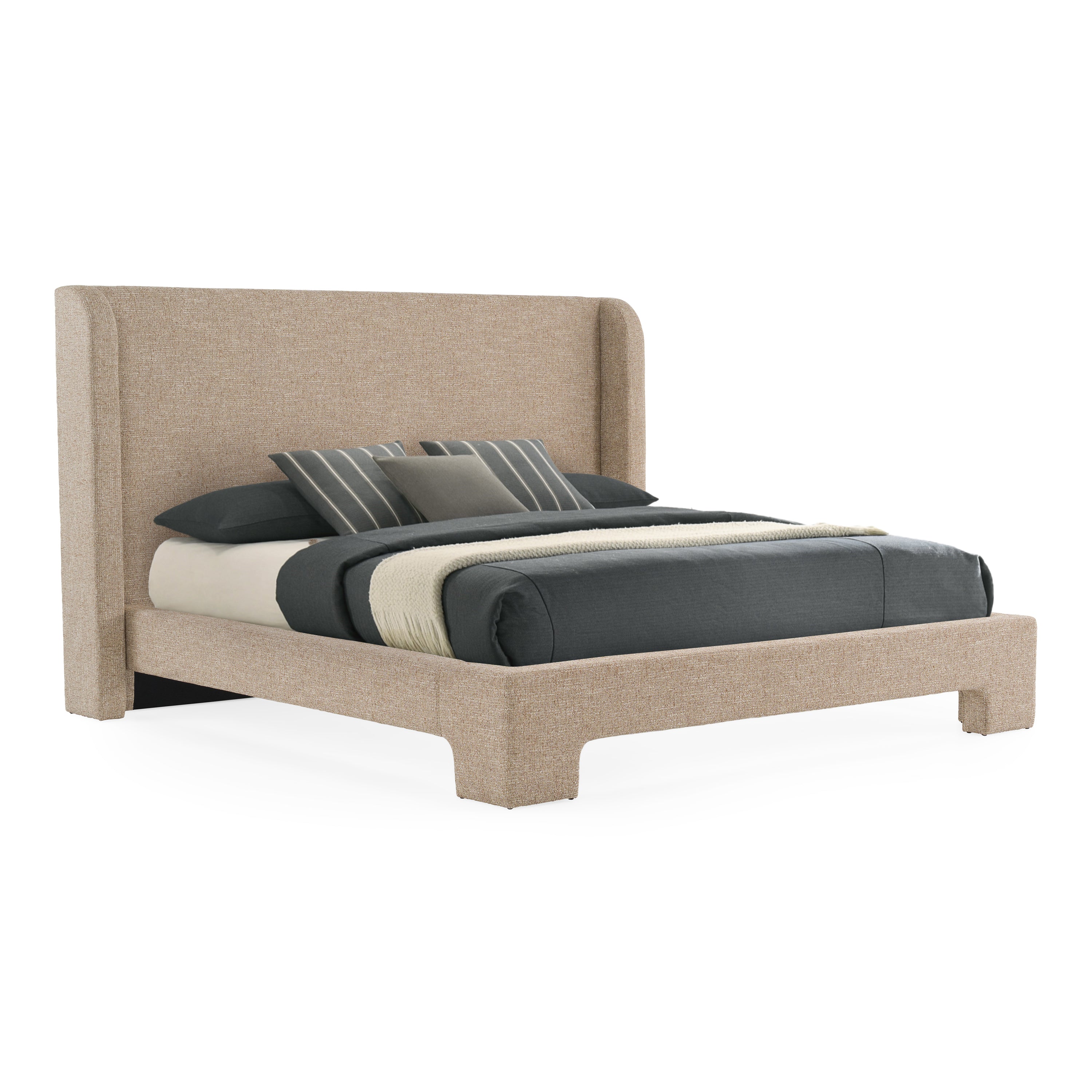 Emilio - Modern Beige Fabric Bed - Modern Beige Fabric Bed