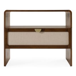 Emilio - Modern Natural Burlap + Walnut Nightstand