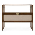 Emilio - Modern Natural Burlap + Walnut Nightstand