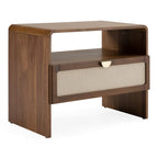 Emilio - Modern Natural Burlap + Walnut Nightstand