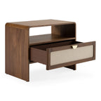 Emilio - Modern Natural Burlap + Walnut Nightstand