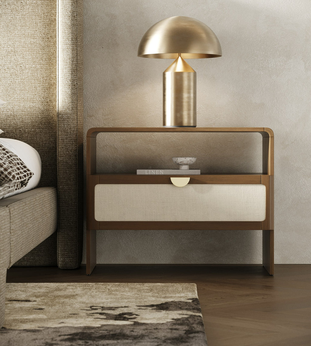 Emilio - Modern Beige Fabric + Burlap + Walnut 4-Piece Bedroom Set - Modern Beige Fabric + Burlap + Walnut 4 - Piece Bedroom Set