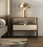 Emilio - Modern Beige Fabric + Burlap + Walnut 4-Piece Bedroom Set - Modern Beige Fabric + Burlap + Walnut 4 - Piece Bedroom Set