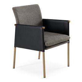 Engel - Modern Dark Grey Vegan Leather + Grey Fabric + Antique Brass Dining Chair