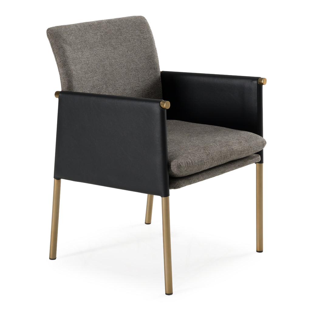 Engel - Modern Dark Grey Vegan Leather + Grey Fabric + Antique Brass Dining Chair