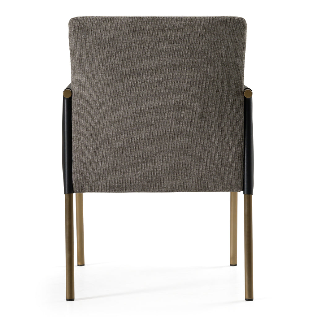 Engel - Modern Dark Grey Vegan Leather + Grey Fabric + Antique Brass Dining Chair