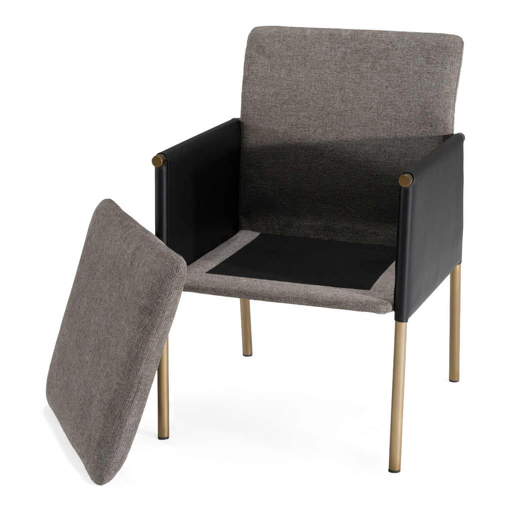 Engel - Modern Dark Grey Vegan Leather + Grey Fabric + Antique Brass Dining Chair