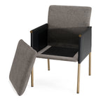 Engel - Modern Dark Grey Vegan Leather + Grey Fabric + Antique Brass Dining Chair
