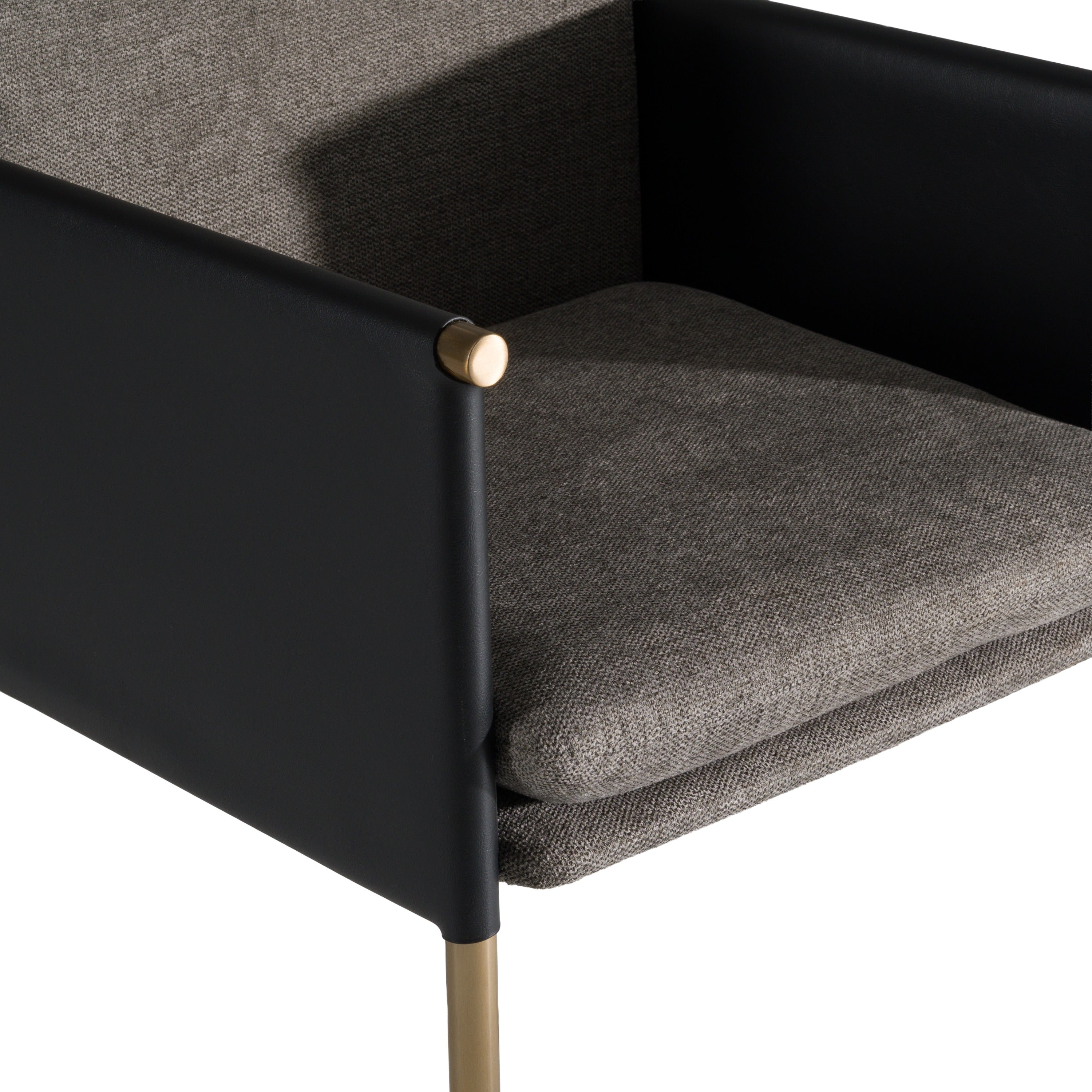 Engel - Modern Dark Grey Vegan Leather + Grey Fabric + Antique Brass Dining Chair