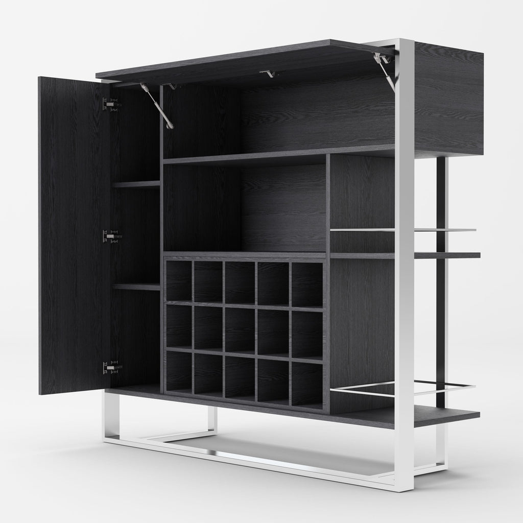 Fauna - Elm Grey & Stainless Steel Wine Cabinet