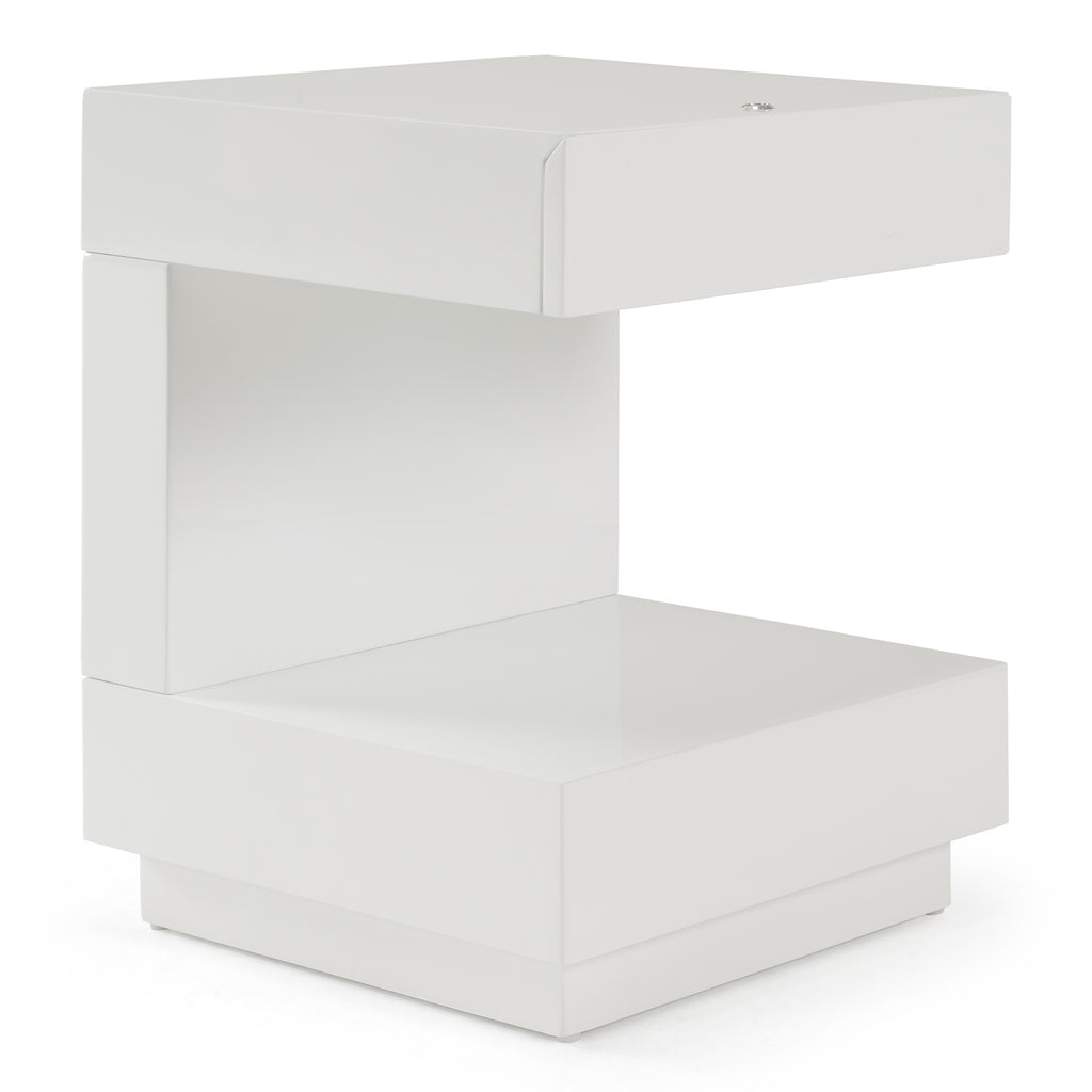 Esso Modern White Glossy Tall Nightstand
