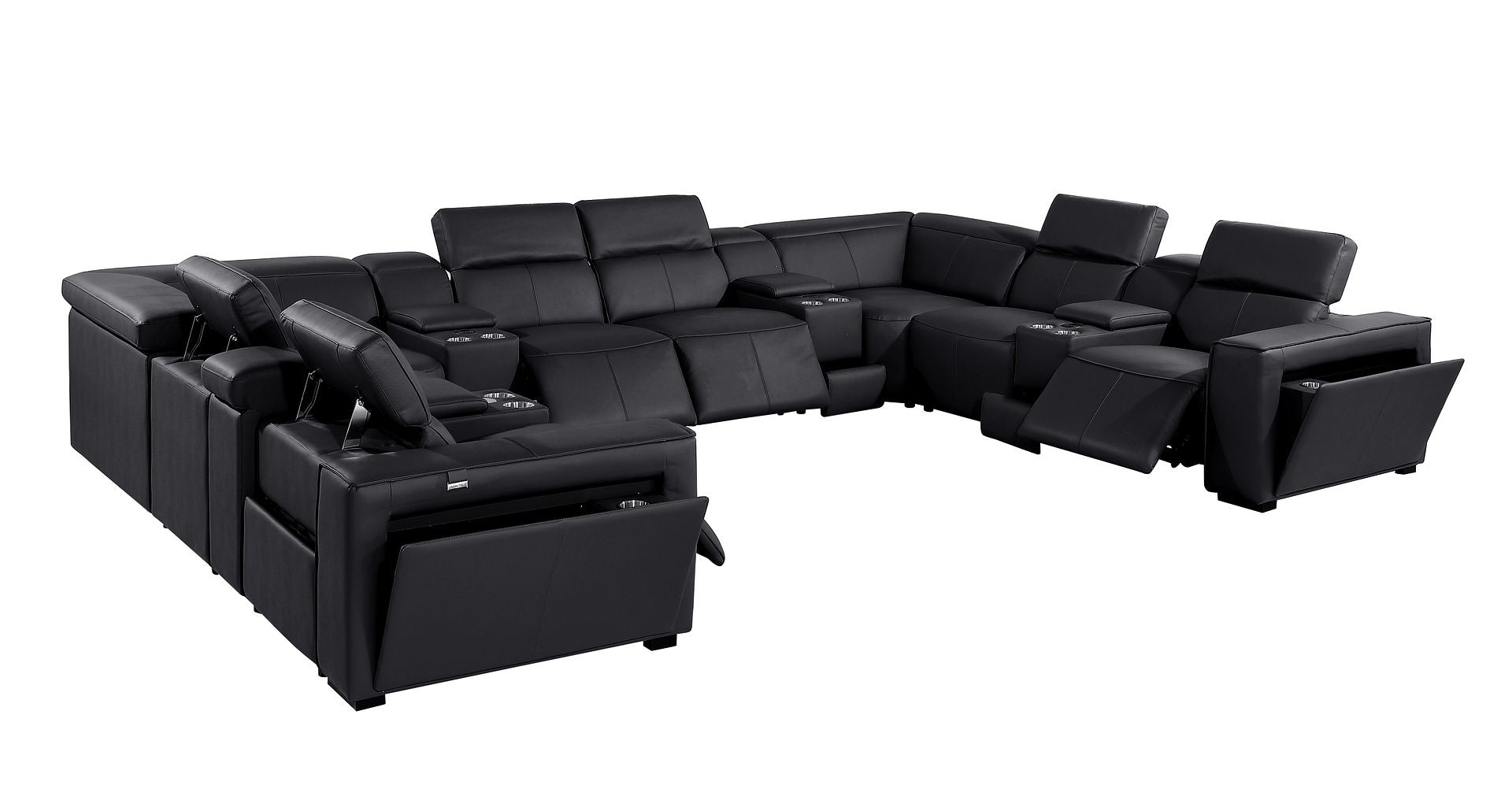 1224 Divanitalia 12-Piece U-Shaped Sectional Sofa in Top Grain Italian Leather with 4 Power Recliners & Power Headrests
