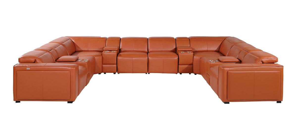 1224 Divanitalia 12-Piece U-Shaped Sectional Sofa in Top Grain Italian Leather with 4 Power Recliners & Power Headrests - Camel - SKU 1224-CAMEL-12PC-4PWR-U-SECTIONAL - view 3