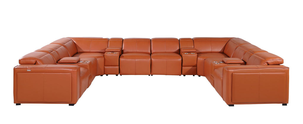 1224 Divanitalia 12-Piece U-Shaped Sectional Sofa in Top Grain Italian Leather with 4 Power Recliners & Power Headrests