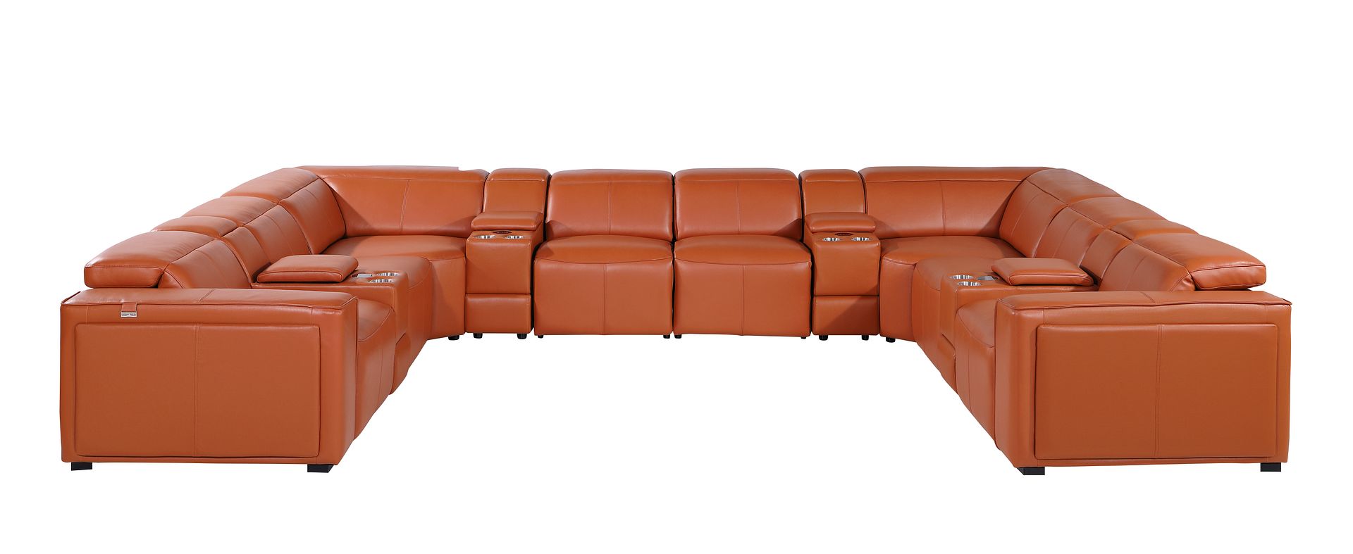 1224 Divanitalia 12-Piece U-Shaped Sectional Sofa in Top Grain Italian Leather with 4 Power Recliners & Power Headrests