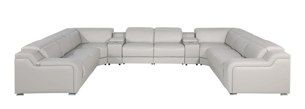 1116 Divanitalia 10-Piece U-Shaped Sectional Sofa in Top Grain Italian Leather with 4 Power Recliners & Power Headrests - Light Grey - SKU 1116-LT_GREY-10PC-4PWR-U-SECTIONAL-GROUP - view 3