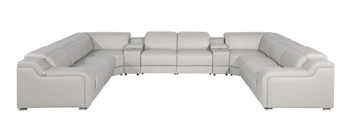 1116 Divanitalia 10-Piece U-Shaped Sectional Sofa in Top Grain Italian Leather with 4 Power Recliners & Power Headrests - Light Grey - SKU 1116-LT_GREY-10PC-4PWR-U-SECTIONAL-GROUP - view 3