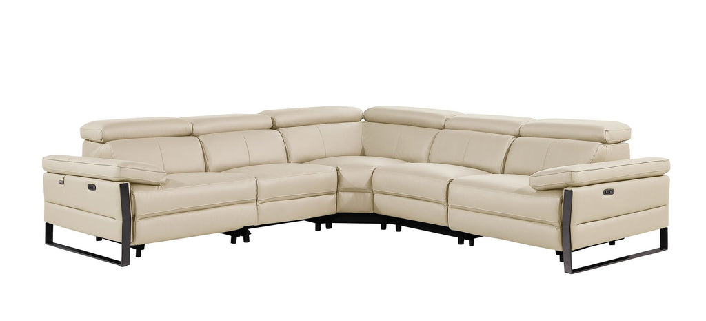 1246 Divanitalia 5-Piece L-Shaped Modular Power Reclining Sectional Sofa with Power Headrests - Top Grain Italian Leather