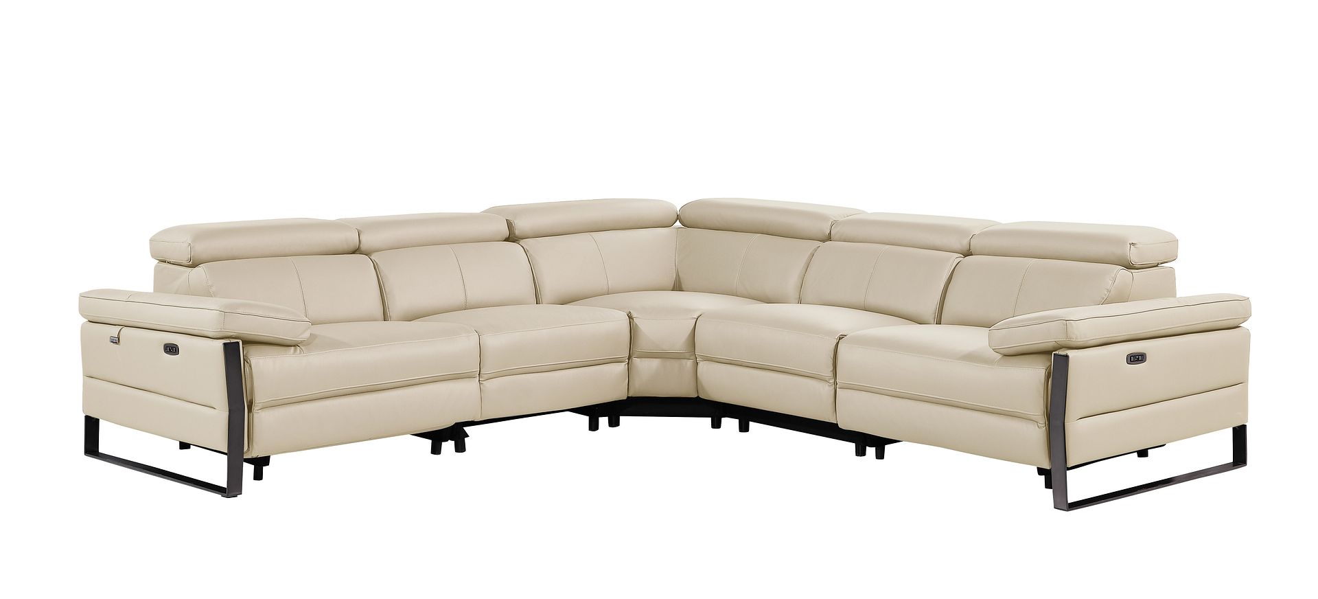 1246 Divanitalia 5-Piece L-Shaped Modular Power Reclining Sectional Sofa with Power Headrests - Top Grain Italian Leather