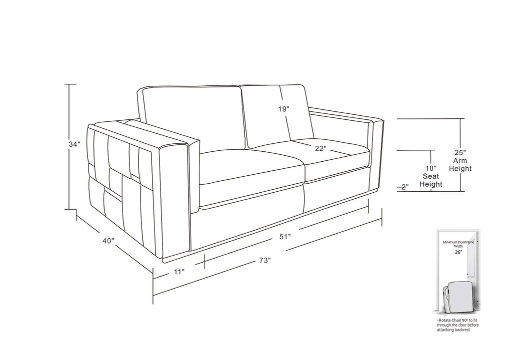 1130 Divanitalia Loveseat in Top-grain Italian Leather - Black - SKU 1130-BLACK-L - view 12