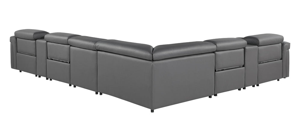 1126 Divanitalia 8-Piece L-Shaped Sectional Sofa in Top Grain Italian Leather with 4 Power Recliners & Power Headrests