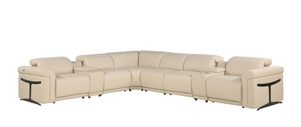 1126 Divanitalia 8-Piece L-Shaped Sectional Sofa in Top Grain Italian Leather with 4 Power Recliners & Power Headrests