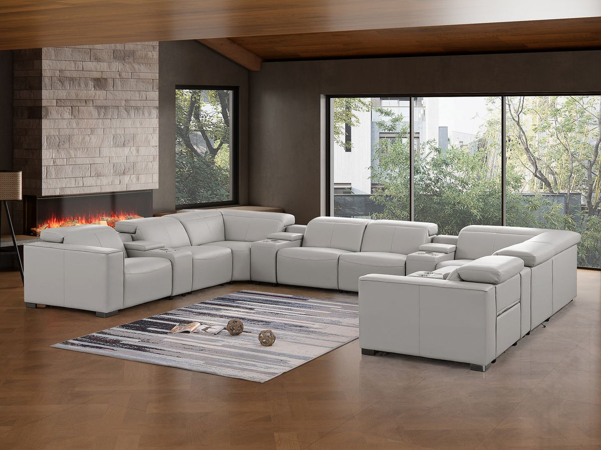 1208 12 Piece U-Shaped Leather Sectional Sofa with 4 Power Recliners & Power Headrest - Light Grey - SKU 1208-LT-GREY-12PC-4PWR-U-SECTIONAL-GROUP