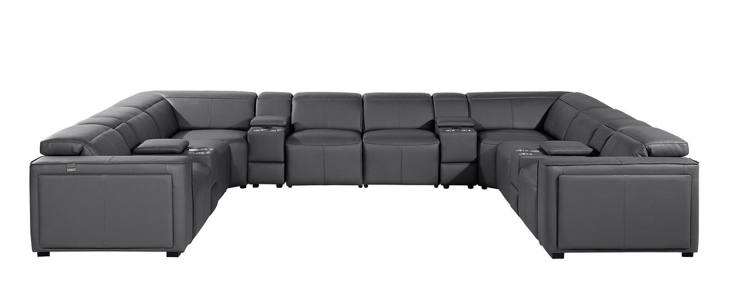 1224 Divanitalia 12-Piece U-Shaped Sectional Sofa in Top Grain Italian Leather with 4 Power Recliners & Power Headrests