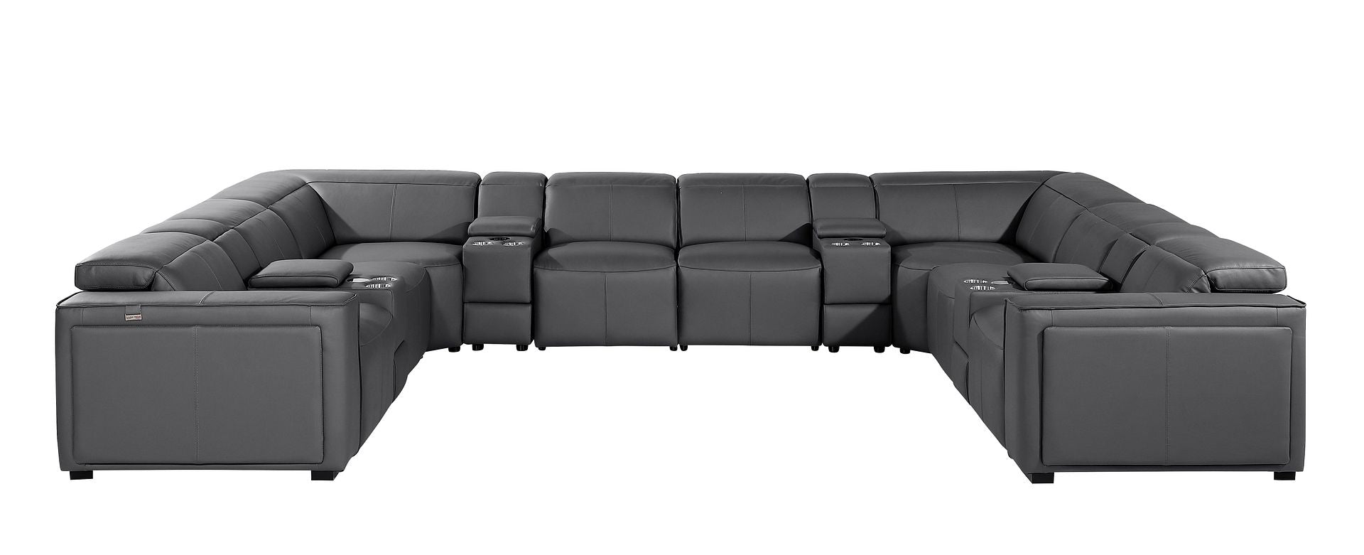 1224 Divanitalia 12-Piece U-Shaped Sectional Sofa in Top Grain Italian Leather with 4 Power Recliners & Power Headrests