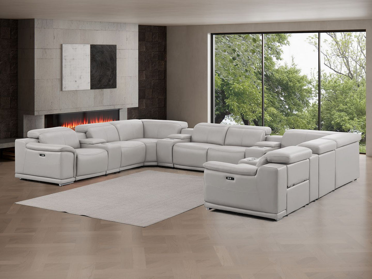 2679 12-Piece U-Shaped Power Reclining Sectional Sofa in Genuine Leather - 4 Recliners - Light Grey - SKU 2679-LT-GRAY-12PC-4PWR-U-SECT
