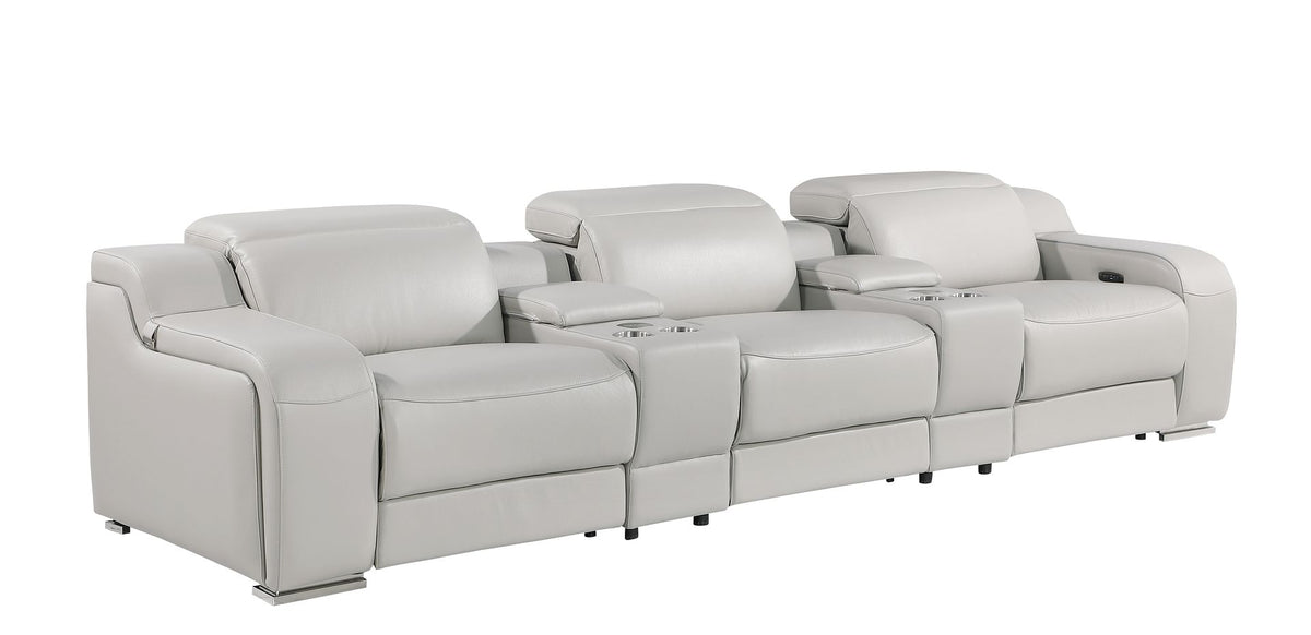 1116 Divanitalia 8-Piece Modular Power Reclining Sofa & Loveseat Set in Top Grain Italian Leather with 5 Power Recliners & Power Headrests - Light Grey - SKU 1116-LT-GREY-8.5-HT - view 6