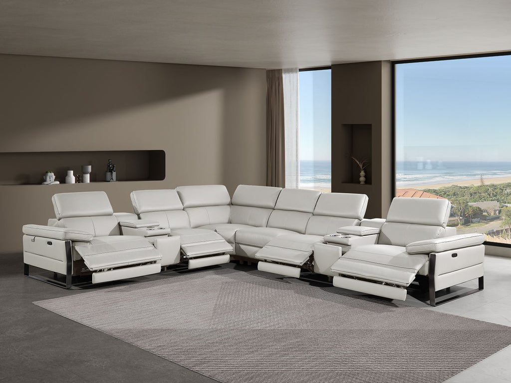 1246 Divanitalia 8-Piece L-Shaped Modular Power Reclining Sectional Sofa with 4 Power Recliners and Power Headrests - Top Grain Italian Leather
