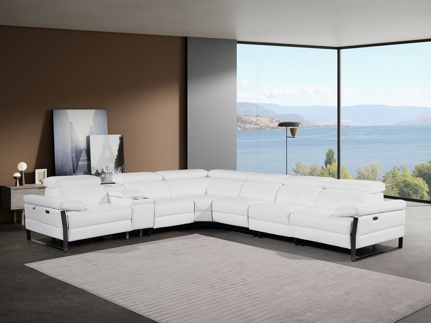 1246 Divanitalia 7-Piece L-Shaped Modular Power Reclining Sectional Sofa with 4 Power Recliners and Power Headrests - Top Grain Italian Leather - White