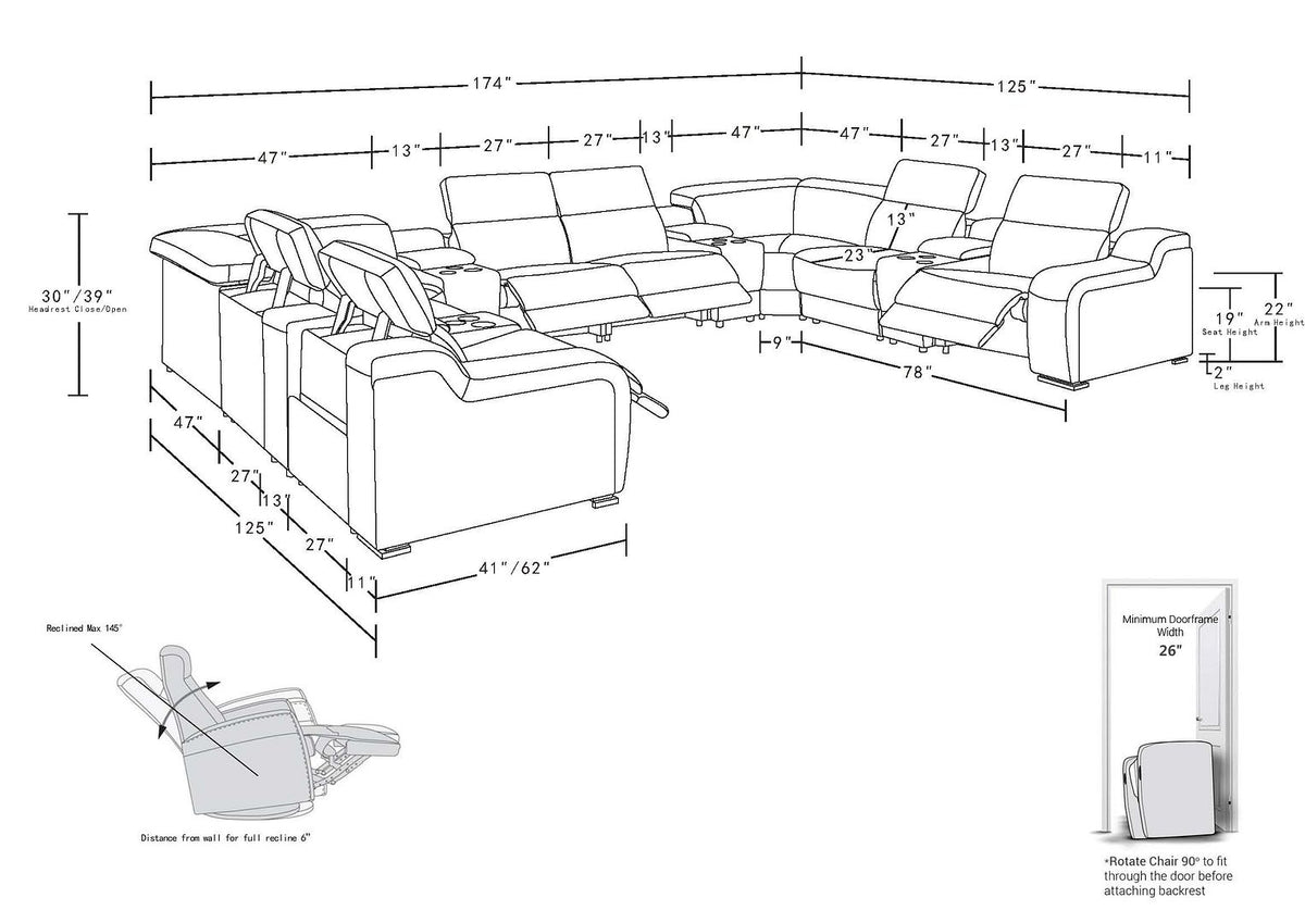 1116 Divanitalia 12-Piece U-Shaped Sectional Sofa in Top Grain Italian Leather with 4 Power Recliners & Power Headrests - Beige - SKU 1116-BEIGE-12PC-4PWR-U-SECTIONAL-GROUP - view 17
