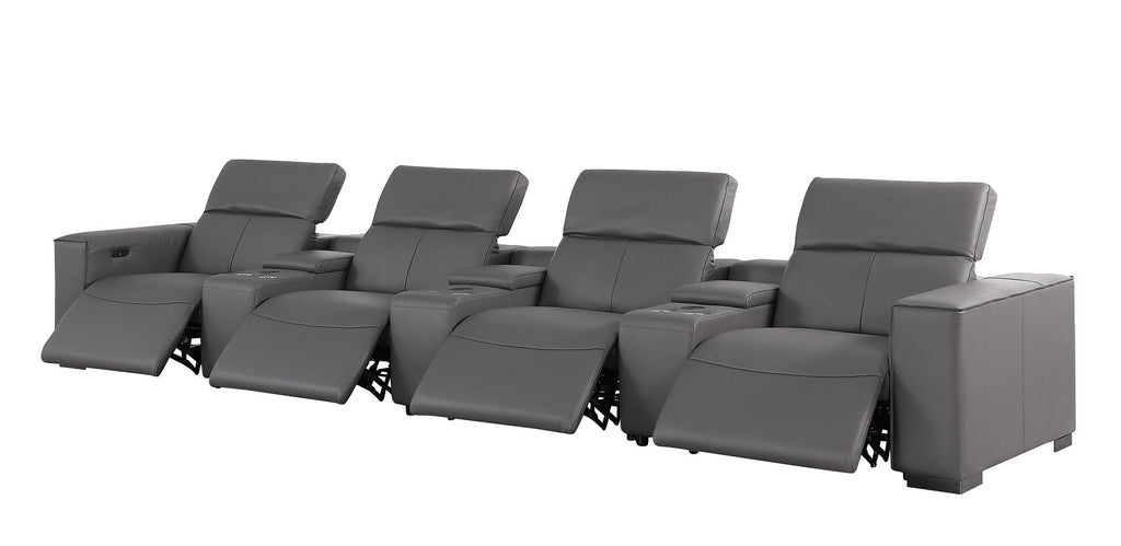 1208 7 Piece Leather Sofa with 4 Power Recliners and Power Headrests - Dark Grey - SKU 1208-DK-GREY-S-7.4-HT - view 5