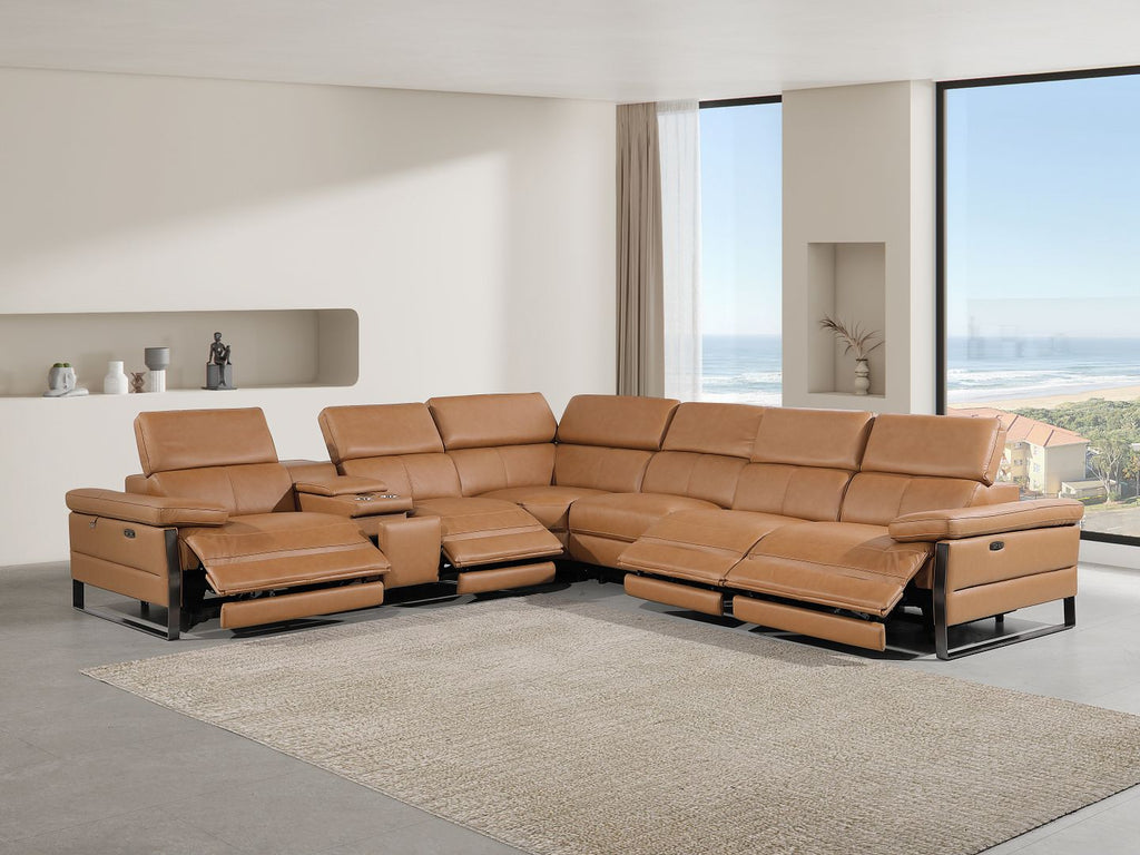 1246 Divanitalia 7-Piece L-Shaped Modular Power Reclining Sectional Sofa with 4 Power Recliners and Power Headrests - Top Grain Italian Leather