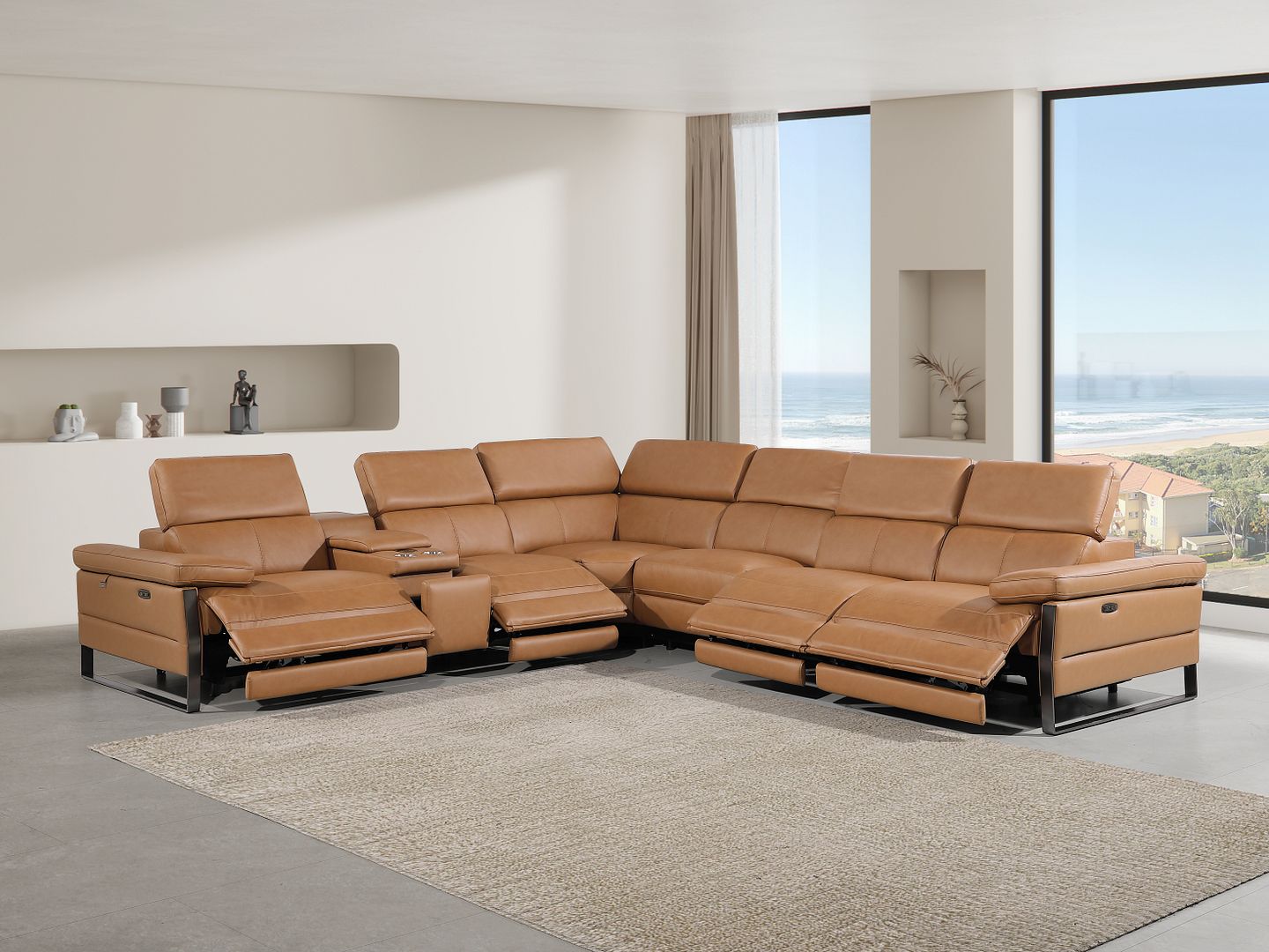 1246 Divanitalia 7-Piece L-Shaped Modular Power Reclining Sectional Sofa with 4 Power Recliners and Power Headrests - Top Grain Italian Leather