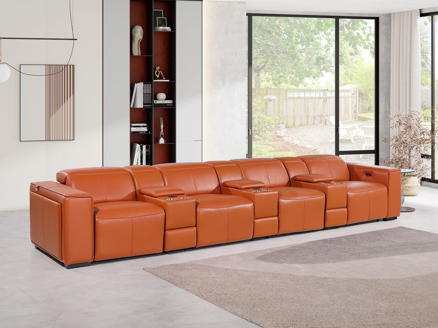 1224 Divanitalia 7-Piece Modular Power Reclining Sofa in Top Grain Italian Leather with 4 Power Recliners & Power Headrests - Camel
